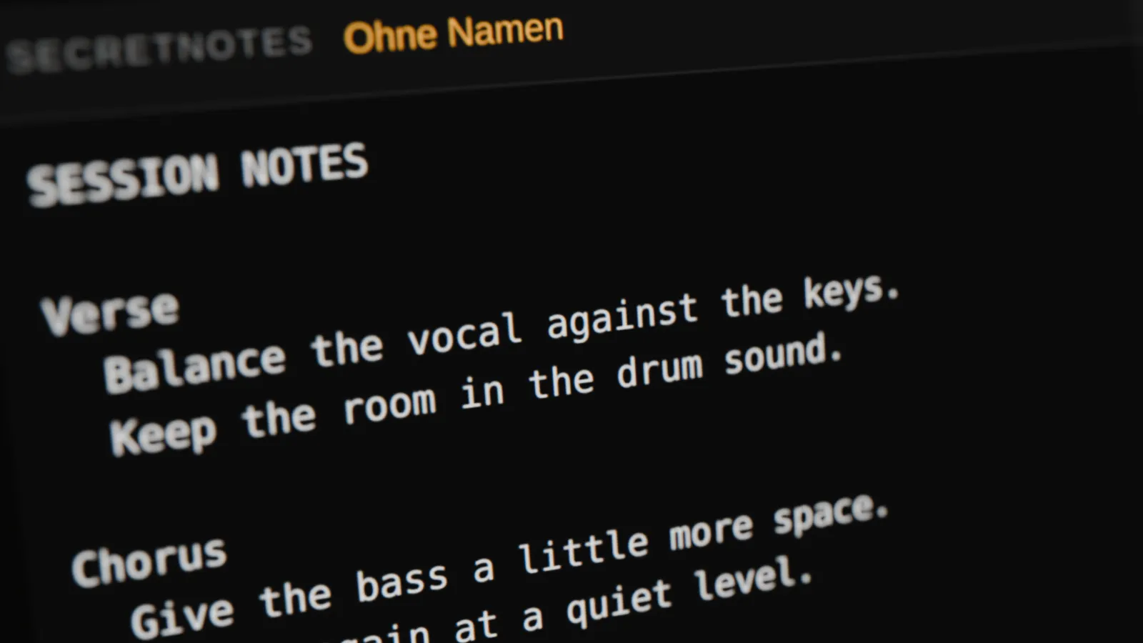 Secret Notes: session notes